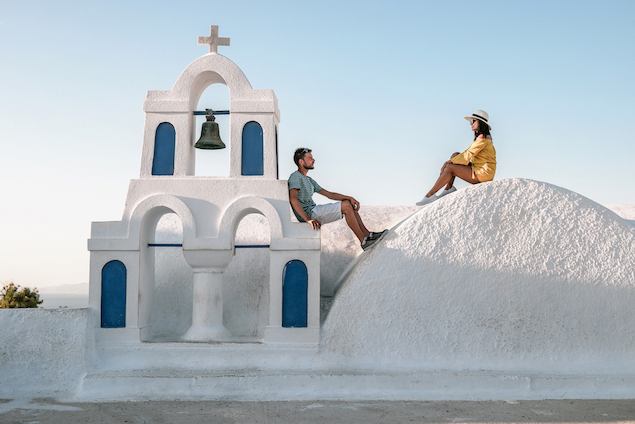 couple sitting in Greece