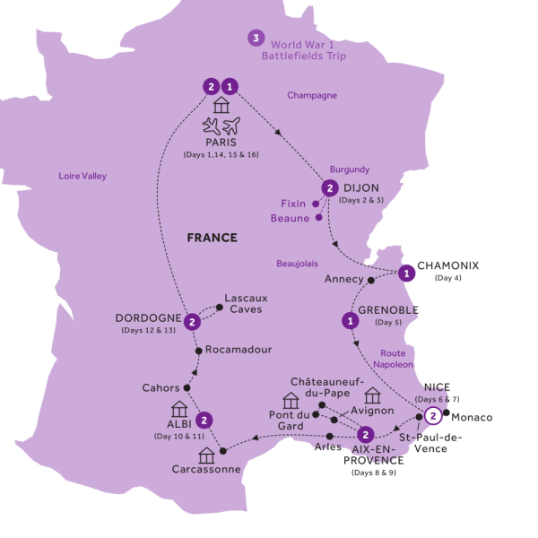 France Sample Itinerary Map