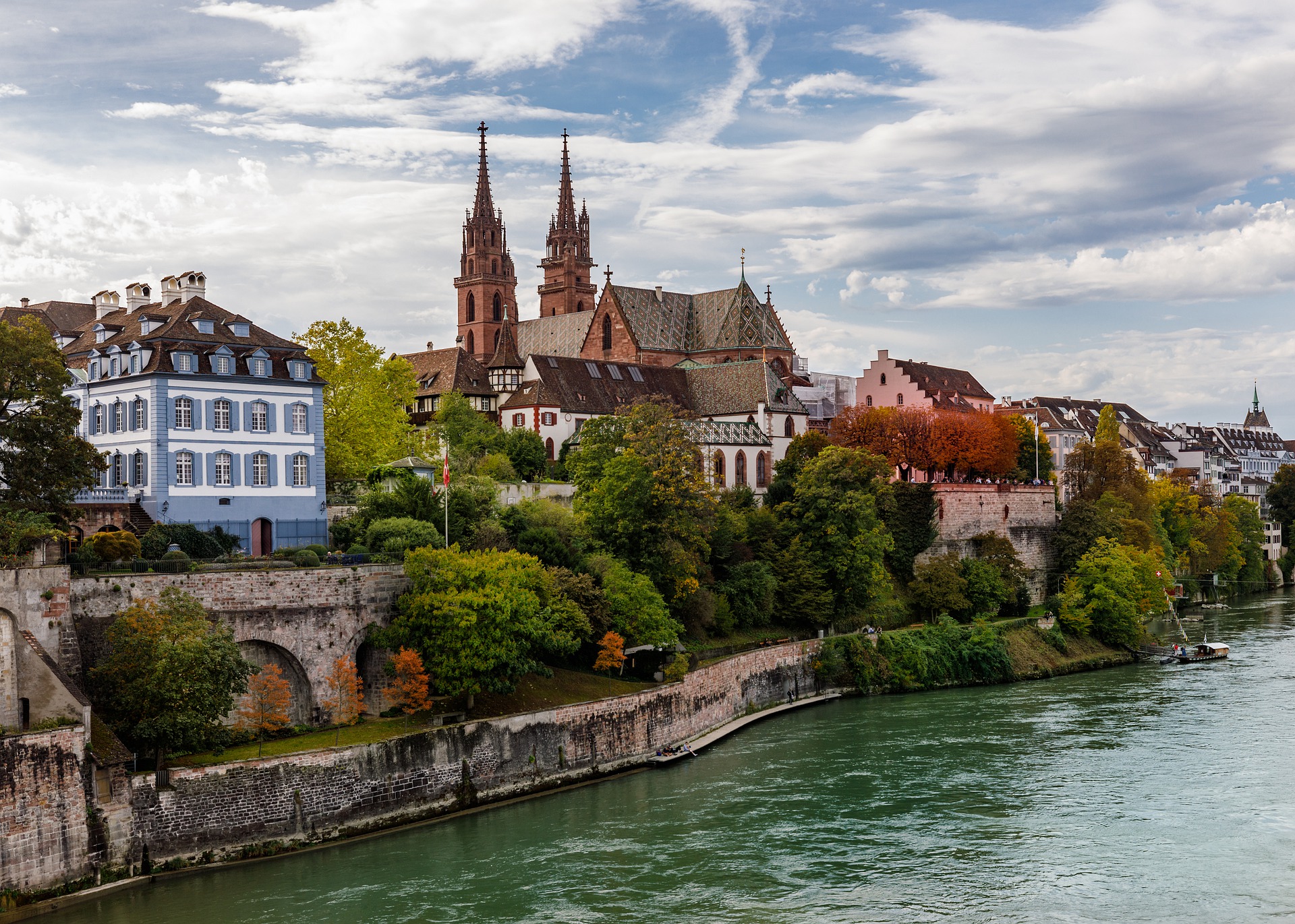 Cathedral & Rhine River View in Basel Switzerland