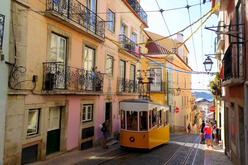 Tram in streets of Lisbon Portugal