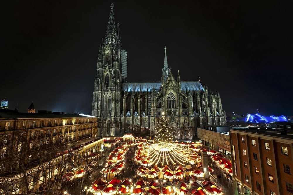 christmas market in front of cologne's cathedral