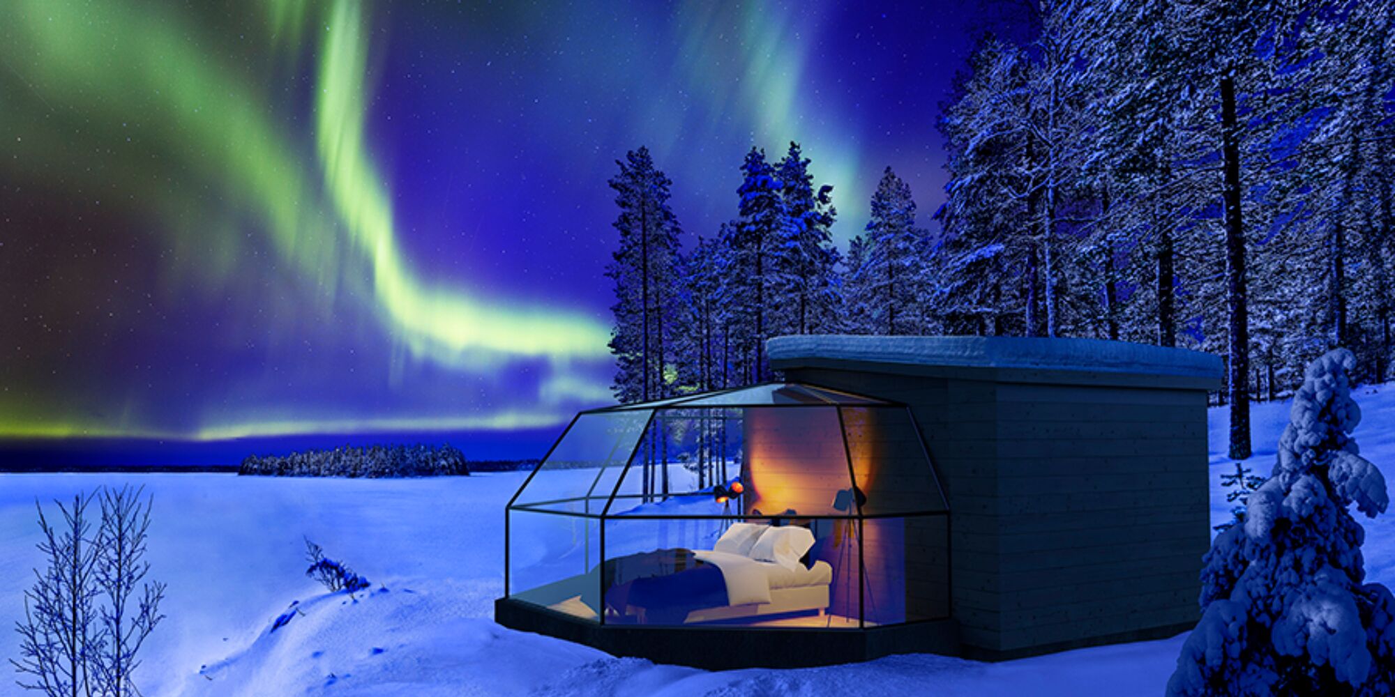 Accommodations with glass windows for viewing northern lights