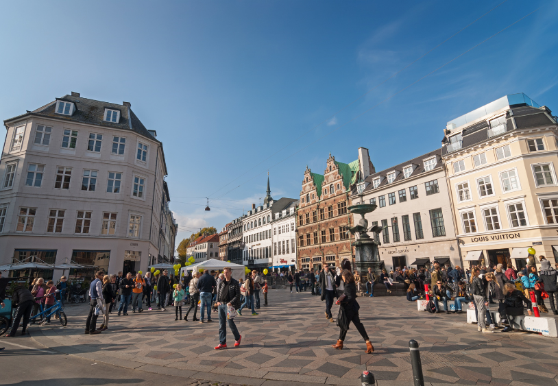 Strøget is a pedestrian, car-free shopping area in Copenhagen, Denmark. This popular tourist attraction in the centre of town is one of the longest pedestrian shopping streets in Europe at 1.1.km.