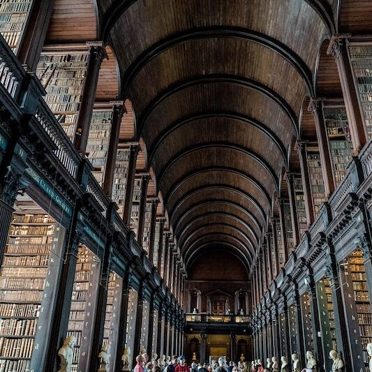 long room at book of kells and Trinity College Dublin Ireland