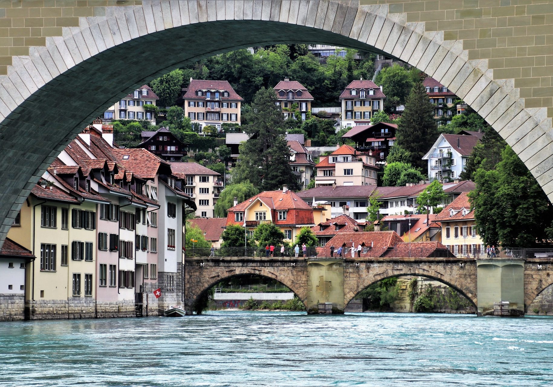 view of Bern switzerland bridges from water