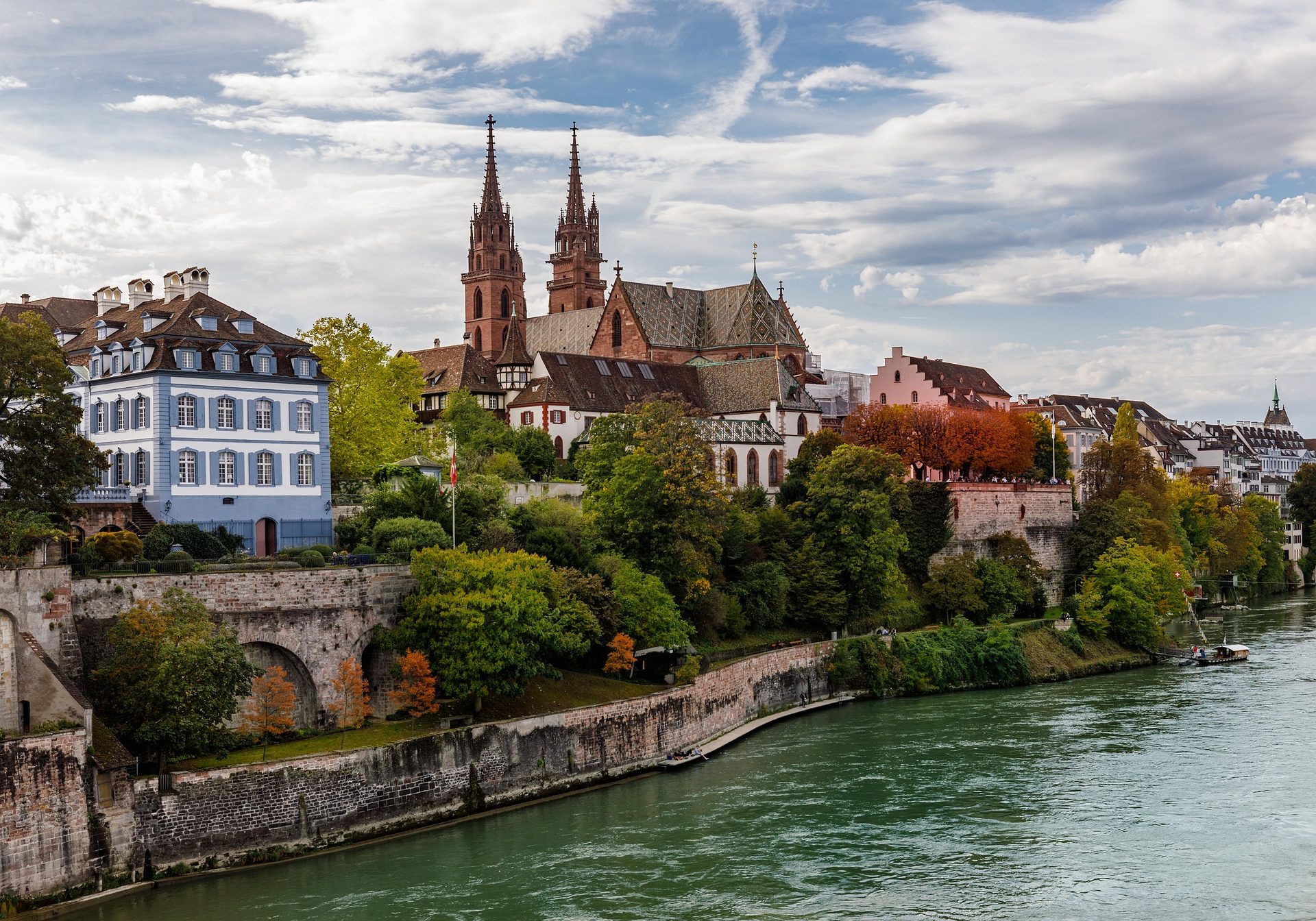 Cathedral & Rhine River View in Basel Switzerland